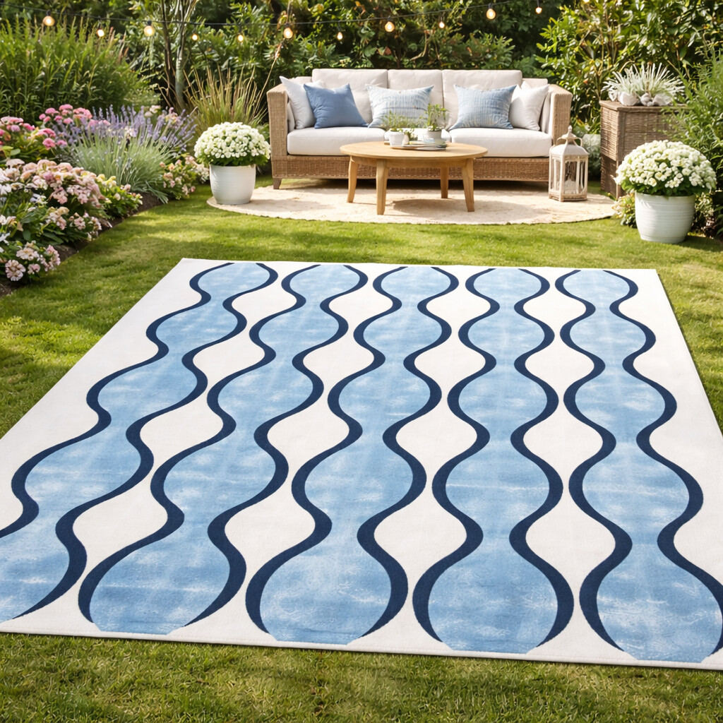 Blue geometric rug  6x9 Rugs for living room  5x8 7x10 8x13 9x12  Hand tufted  Bedroom Living room