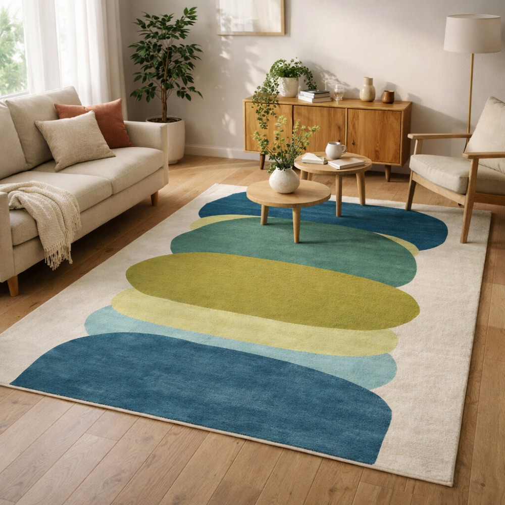 Image of Multicolor Wool Area Rug for Bedroom and Living Space