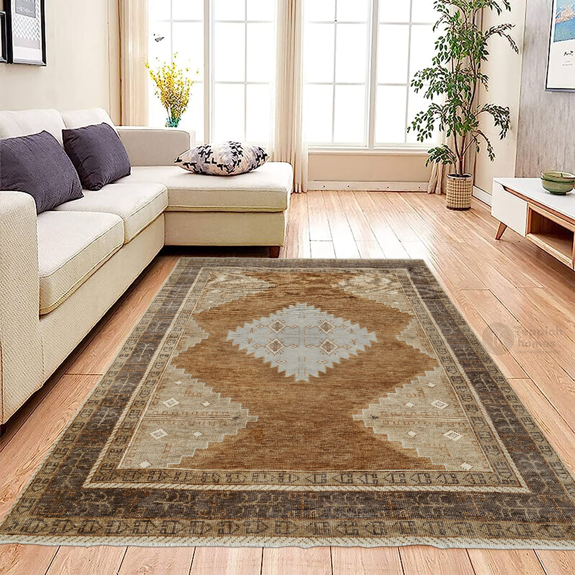 Hand Knotted Wool Area Rugs, Natural Color Rectangular Carpets for