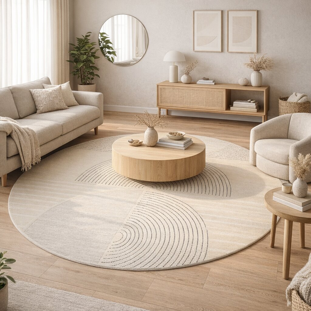 Hand Tufted Modern Round Rug Cream Color Tufte 5x5 6x6 7x7 8x8 Dinning Room Wool Carpet