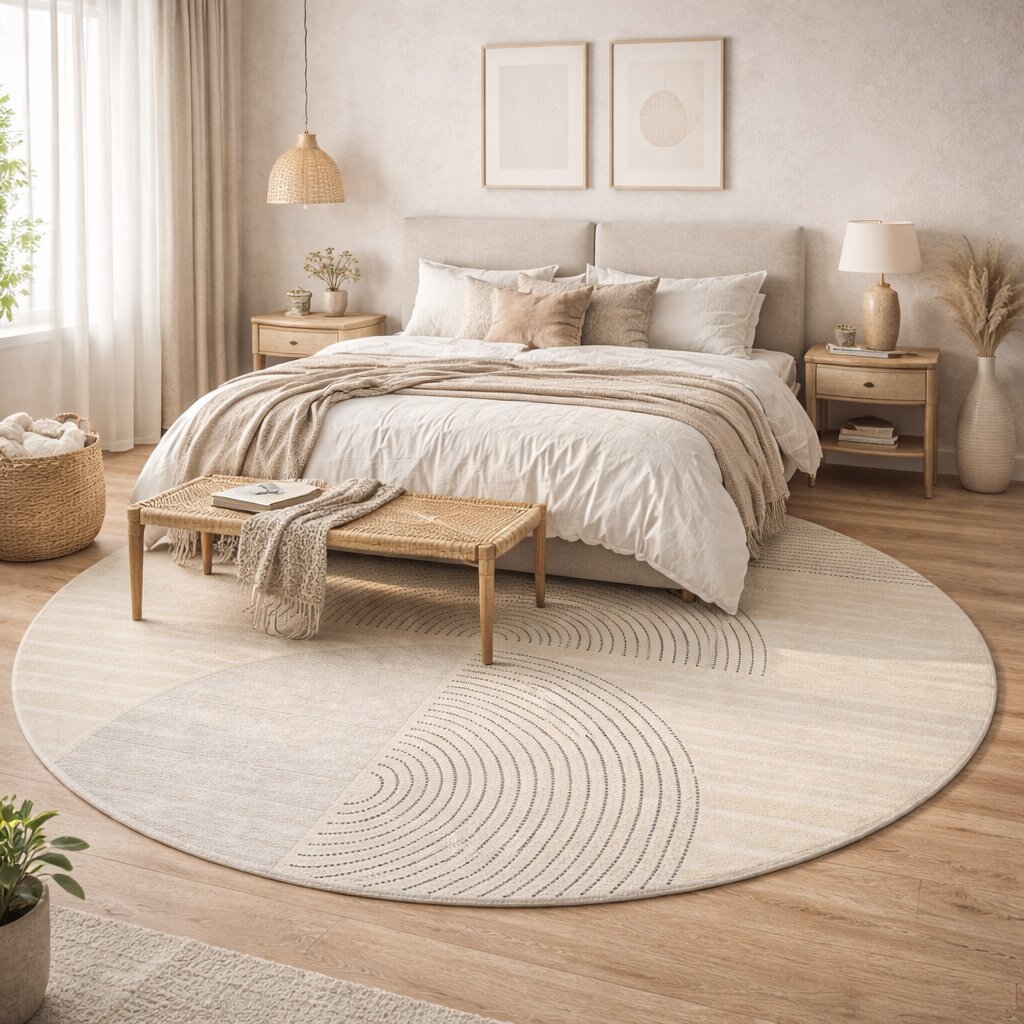 Hand Tufted Modern Round Rug Cream Color Tufte 5x5 6x6 7x7 8x8 Dinning Room Wool Carpet