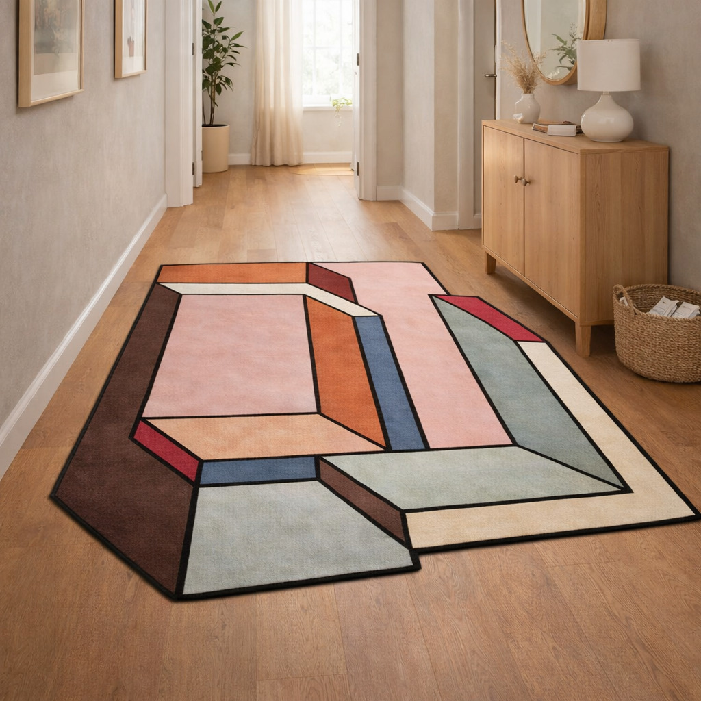 Hand Tufted Multicolor Wool Area Rug Irregular Shapes 8x8 7x7 6x6 5x5 Dining Room Living Room Hallway and Bedroom