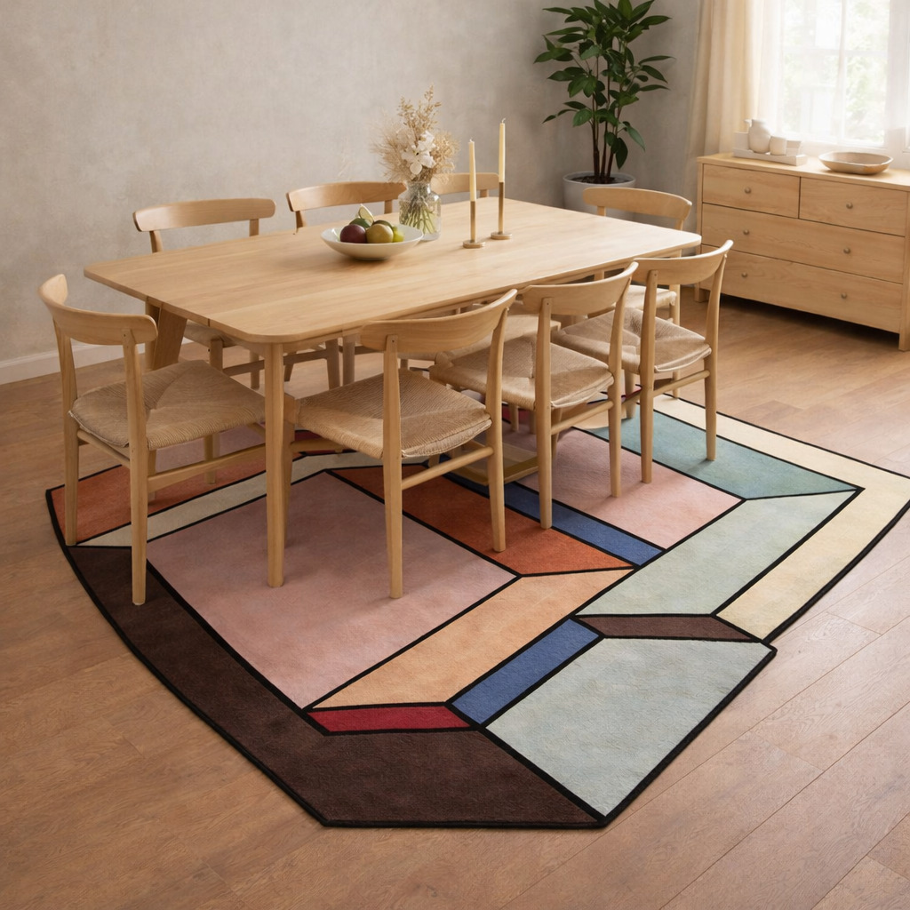 Hand Tufted Multicolor Wool Area Rug Irregular Shapes 8x8 7x7 6x6 5x5 Dining Room Living Room Hallway and Bedroom