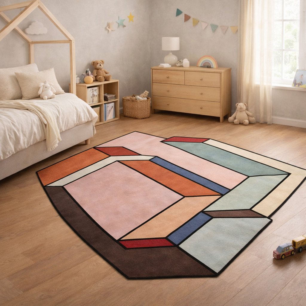 Hand Tufted Multicolor Wool Area Rug Irregular Shapes 8x8 7x7 6x6 5x5 Dining Room Living Room Hallway and Bedroom