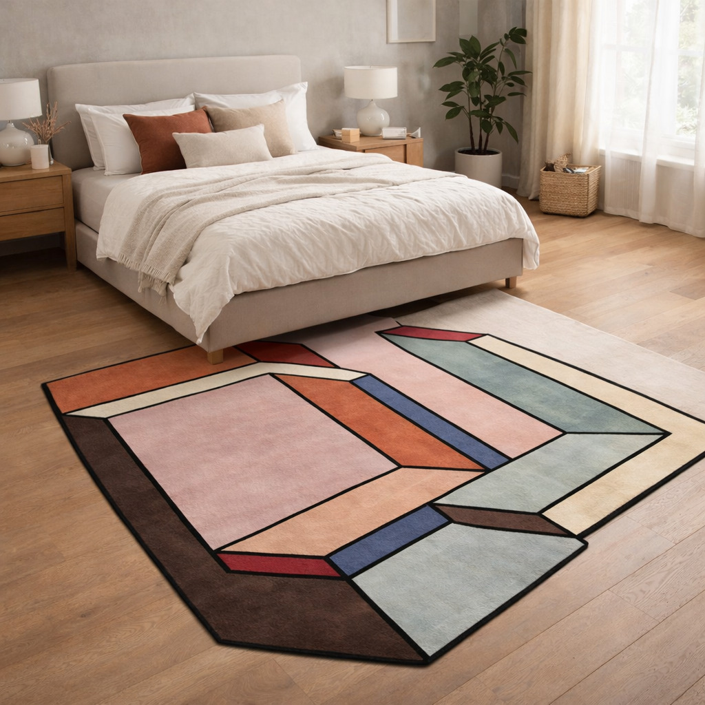Hand Tufted Multicolor Wool Area Rug Irregular Shapes 8x8 7x7 6x6 5x5 Dining Room Living Room Hallway and Bedroom