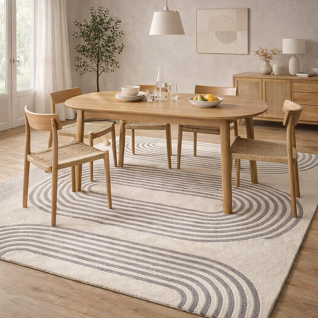 Hand Tufted Beige Wool Area Rug Rectangle 5x7 6x9 7x10 8x13 9x13 Dining Room Hallway Living Room Bedroom