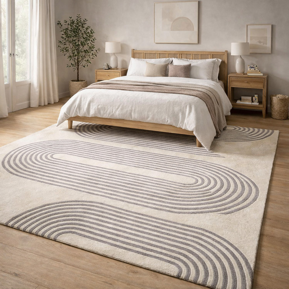 Image of Hand Tufted, Beige, Wool Area Rug, Rectangle, 5x7, 6x9, 7x10, 8x13, 9x13, Dining Room, Hallway, Living Room, Bedroom