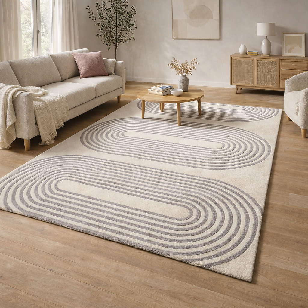 Hand Tufted Beige Wool Area Rug Rectangle 5x7 6x9 7x10 8x13 9x13 Dining Room Hallway Living Room Bedroom