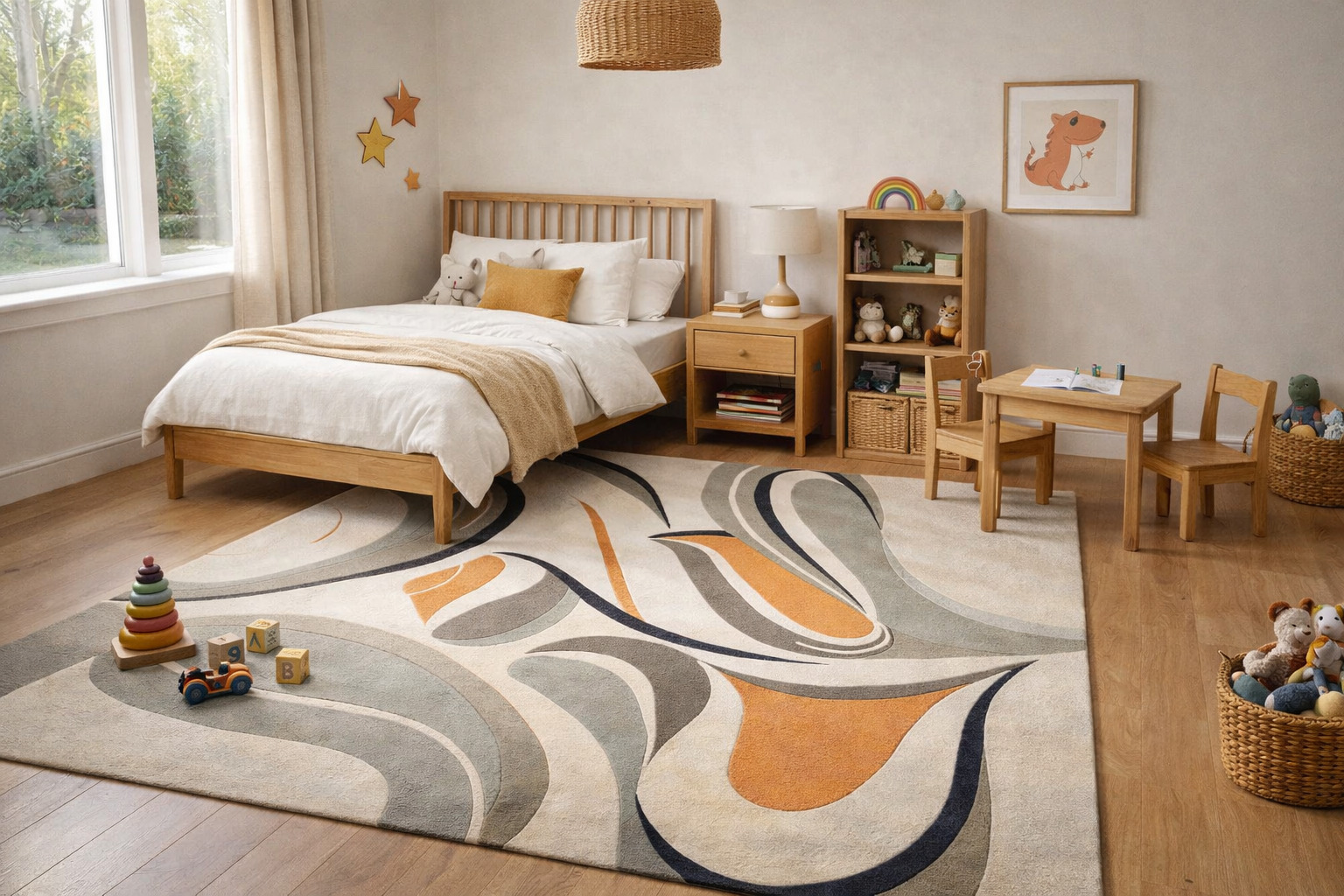 Premium Hand Tufted White Abstract Area Rug Kids Room Living Room Bedroom 5x8 6x10 8x11 9x13