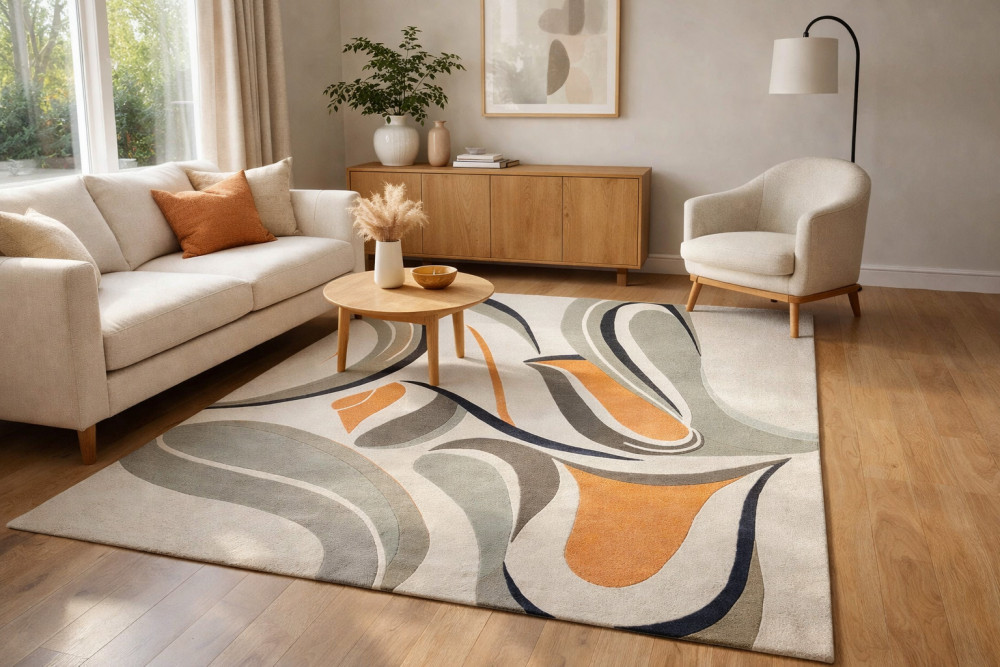Image of Premium Hand Tufted White Abstract Area Rug, Kids’ Room, Living Room, Bedroom, 5x8, 6x10, 8x11, 9x13