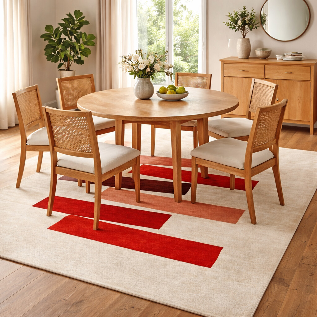 Modern Red Block Design Hand Tufted Wool Rug