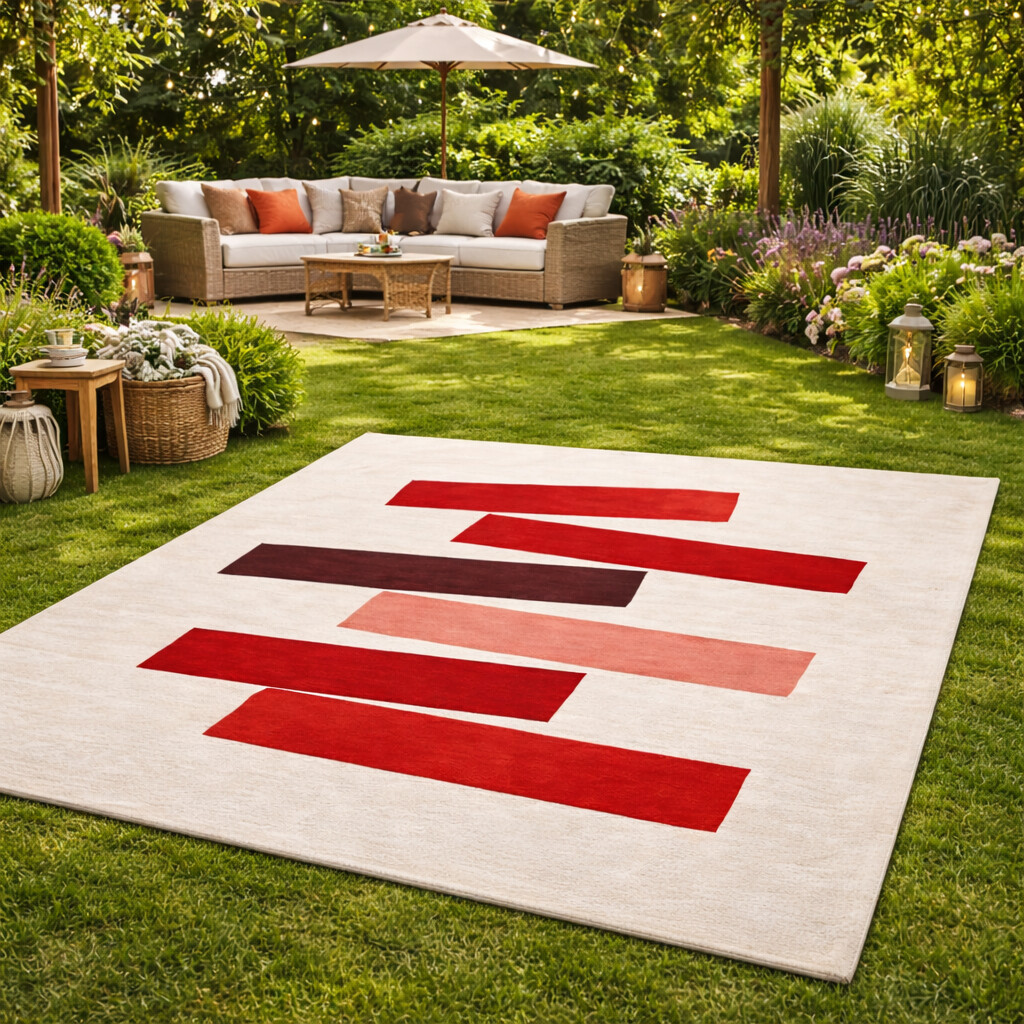 Modern Red Block Design Hand Tufted Wool Rug