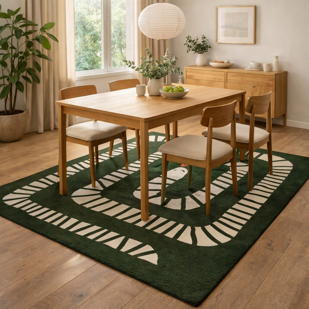 Hand Tufte Green Area Rug 5x7 5x8 6x8 8x10 Wool Blend Rug Hallway