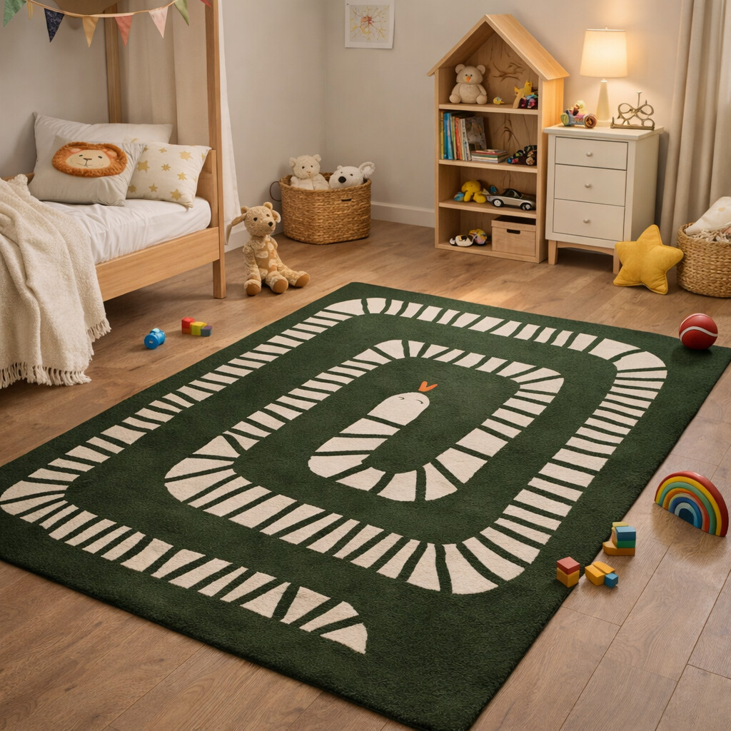 Hand Tufte Green Area Rug 5x7 5x8 6x8 8x10 Wool Blend Rug Hallway