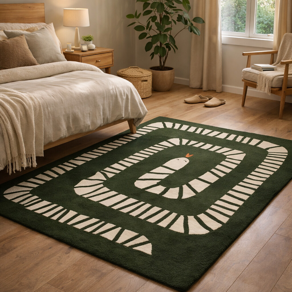 Hand Tufte Green Area Rug 5x7 5x8 6x8 8x10 Wool Blend Rug Hallway