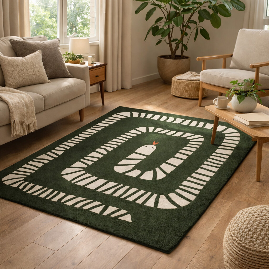 Hand Tufte Green Area Rug 5x7 5x8 6x8 8x10 Wool Blend Rug Hallway