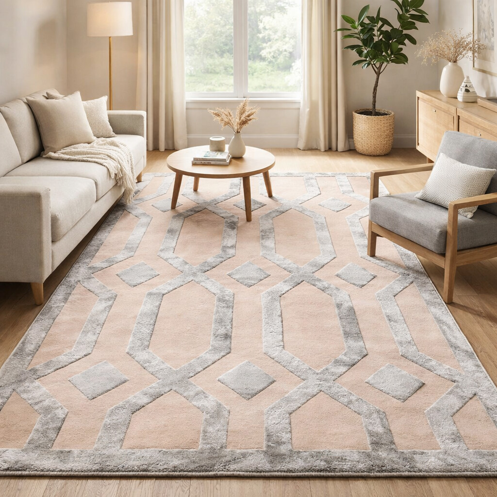 Modern Geometric Hand Tufted Rug Beige and Silver