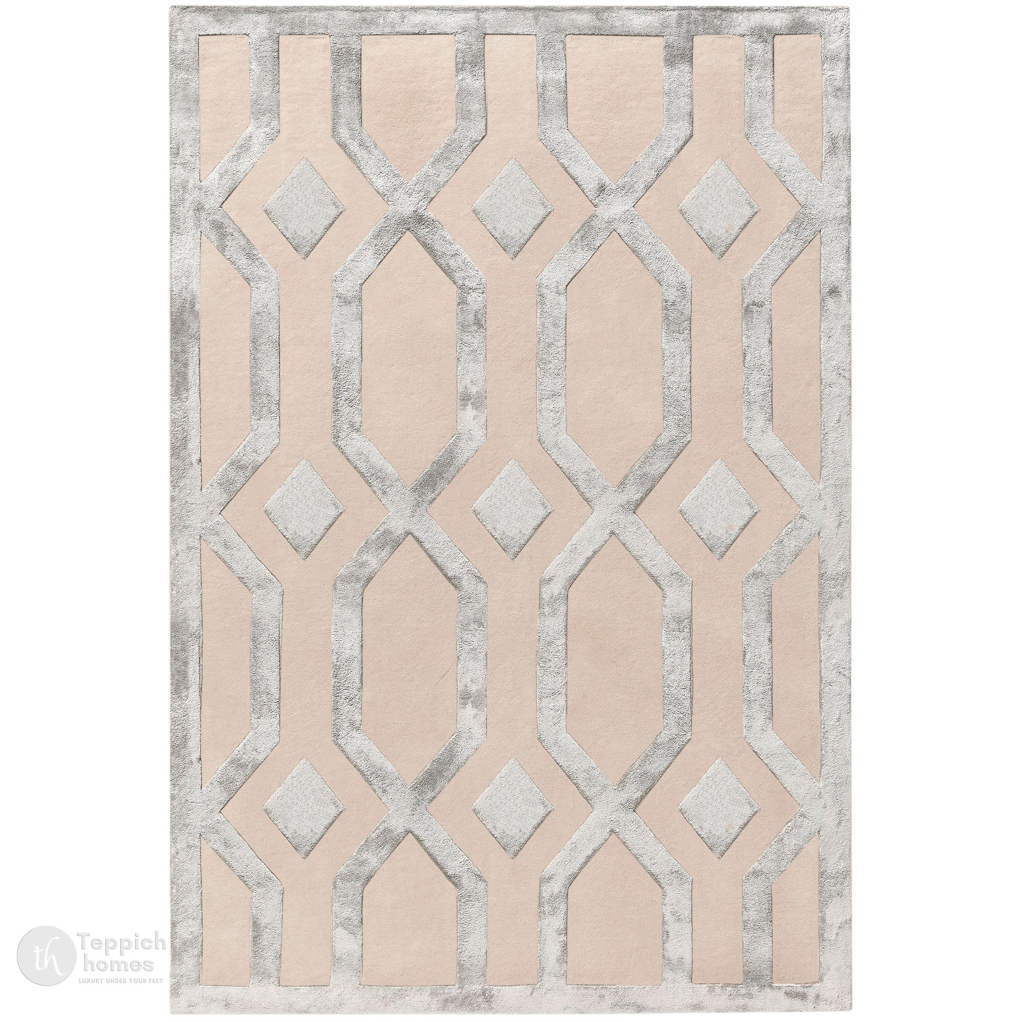 Modern Geometric Hand Tufted Rug Beige and Silver