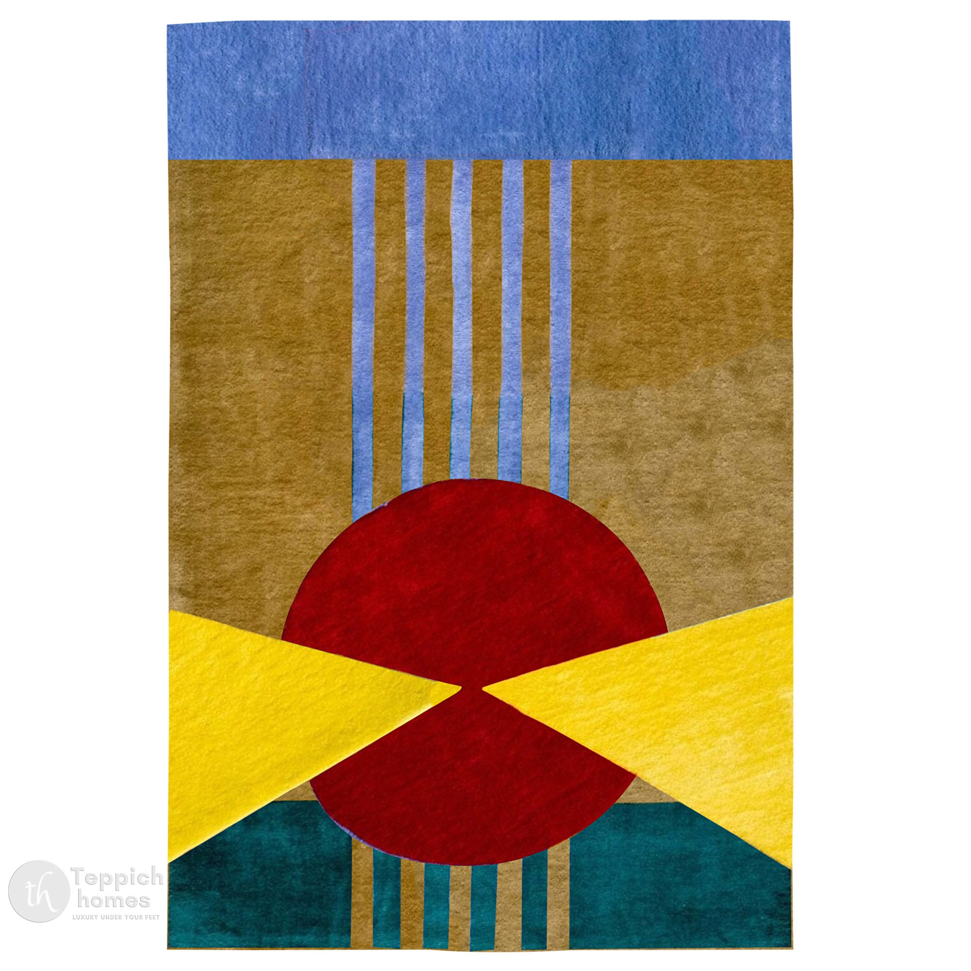 Vibrant Modern Art Rug with Red Circle