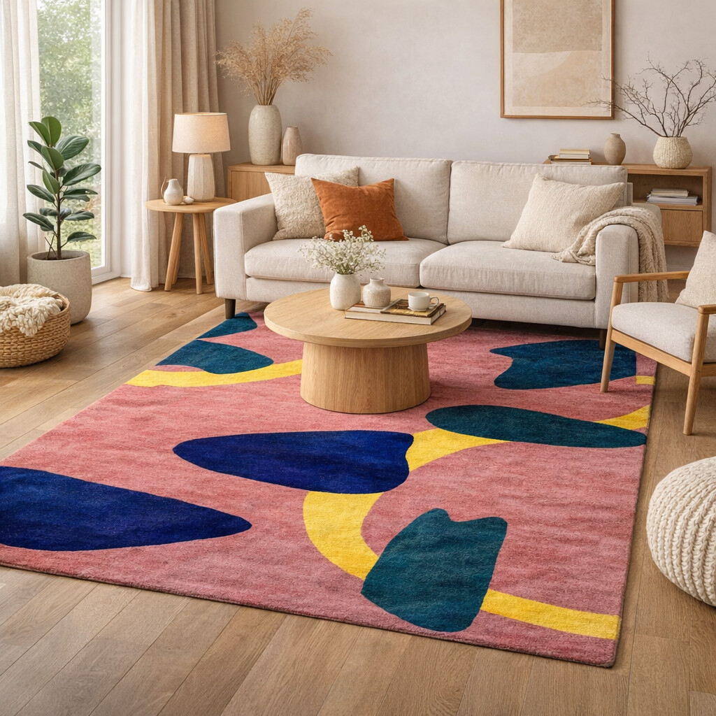 Colorful Artistic Wool Rug Abstract Design