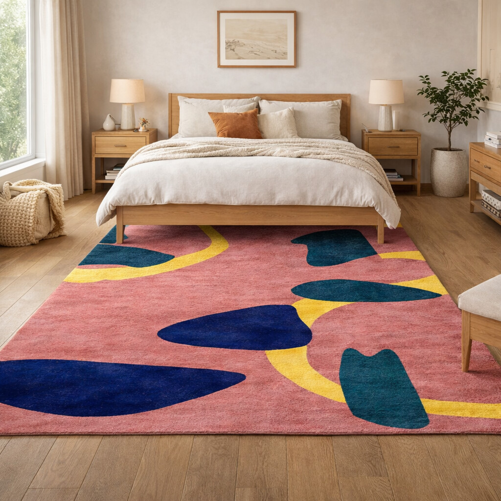 Colorful Artistic Wool Rug Abstract Design