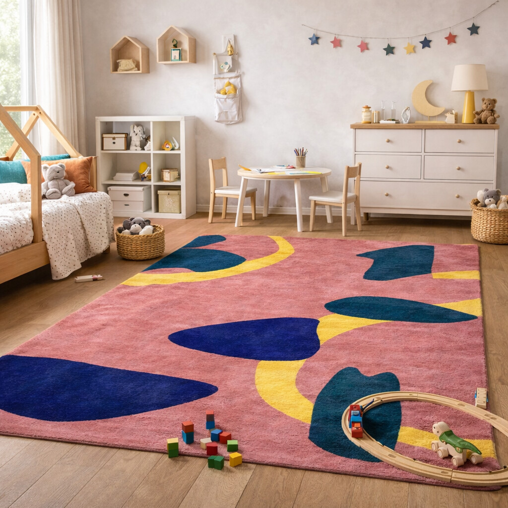 Colorful Artistic Wool Rug Abstract Design