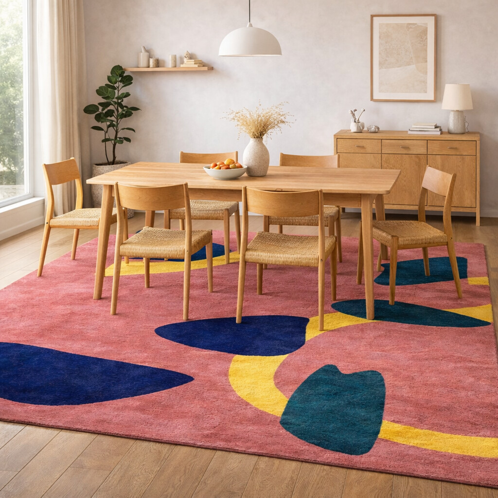 Colorful Artistic Wool Rug Abstract Design