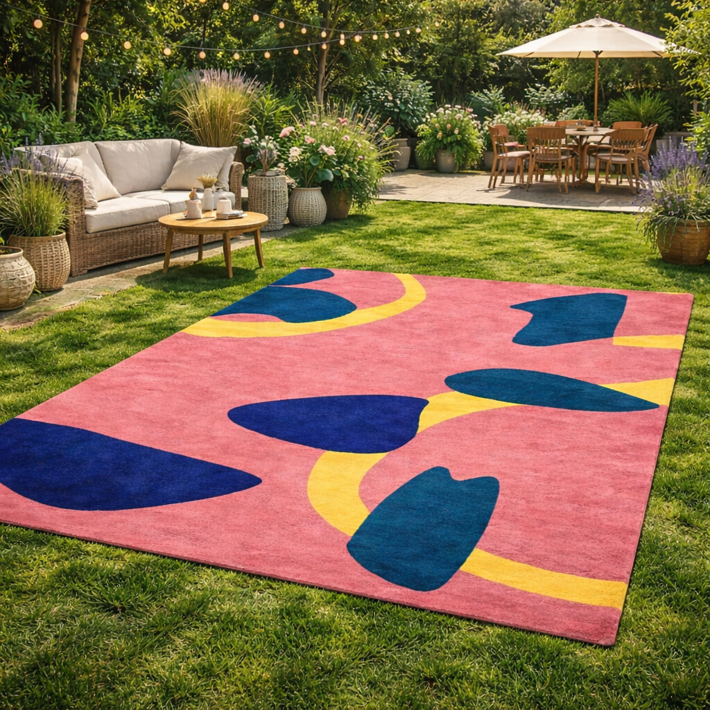 Colorful Artistic Wool Rug Abstract Design