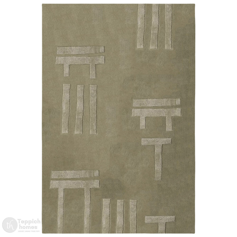 Image of Modern Olive Green Geometric Rug Minimalist Patterned Carpet for Living Room and Bedroom