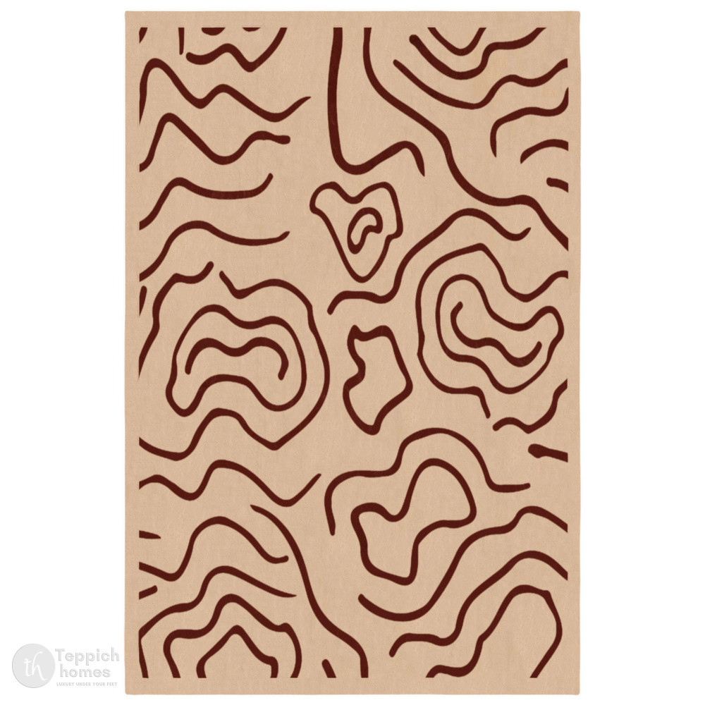 Image of Beige Modern Line Pattern Rug Contemporary Area Carpet for Living Room and Bedroom