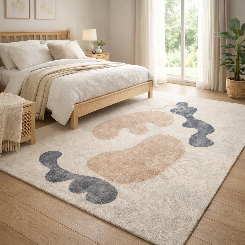 Modern Organic Design Rug Beige Contemporary Wool Carpet for Living Room and Bedroom