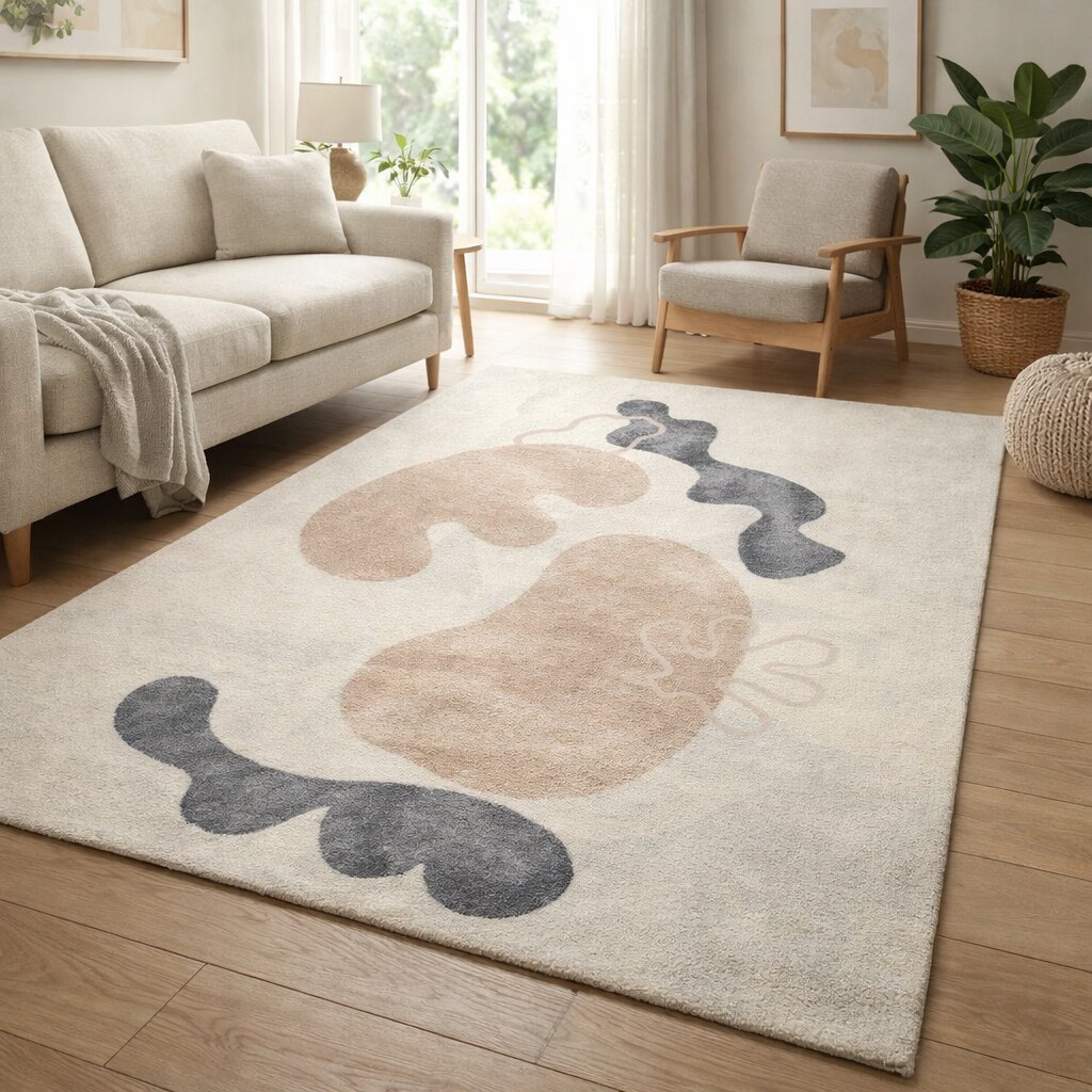 Modern Organic Design Rug Beige Contemporary Wool Carpet for Living Room and Bedroom