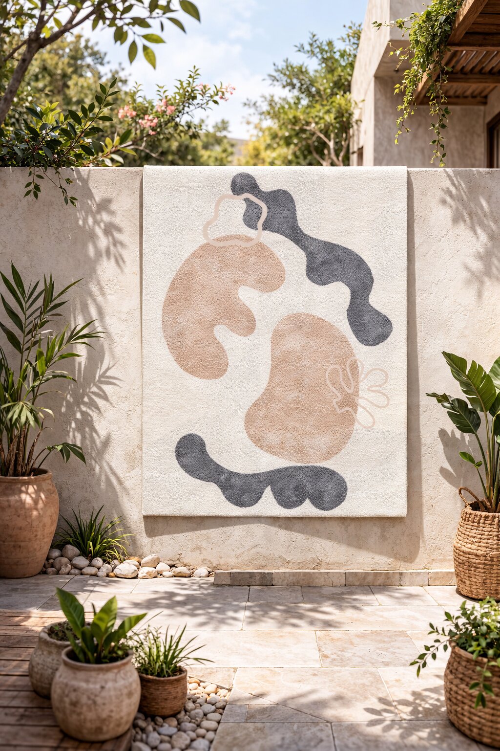 Modern Organic Design Rug Beige Contemporary Wool Carpet for Living Room and Bedroom