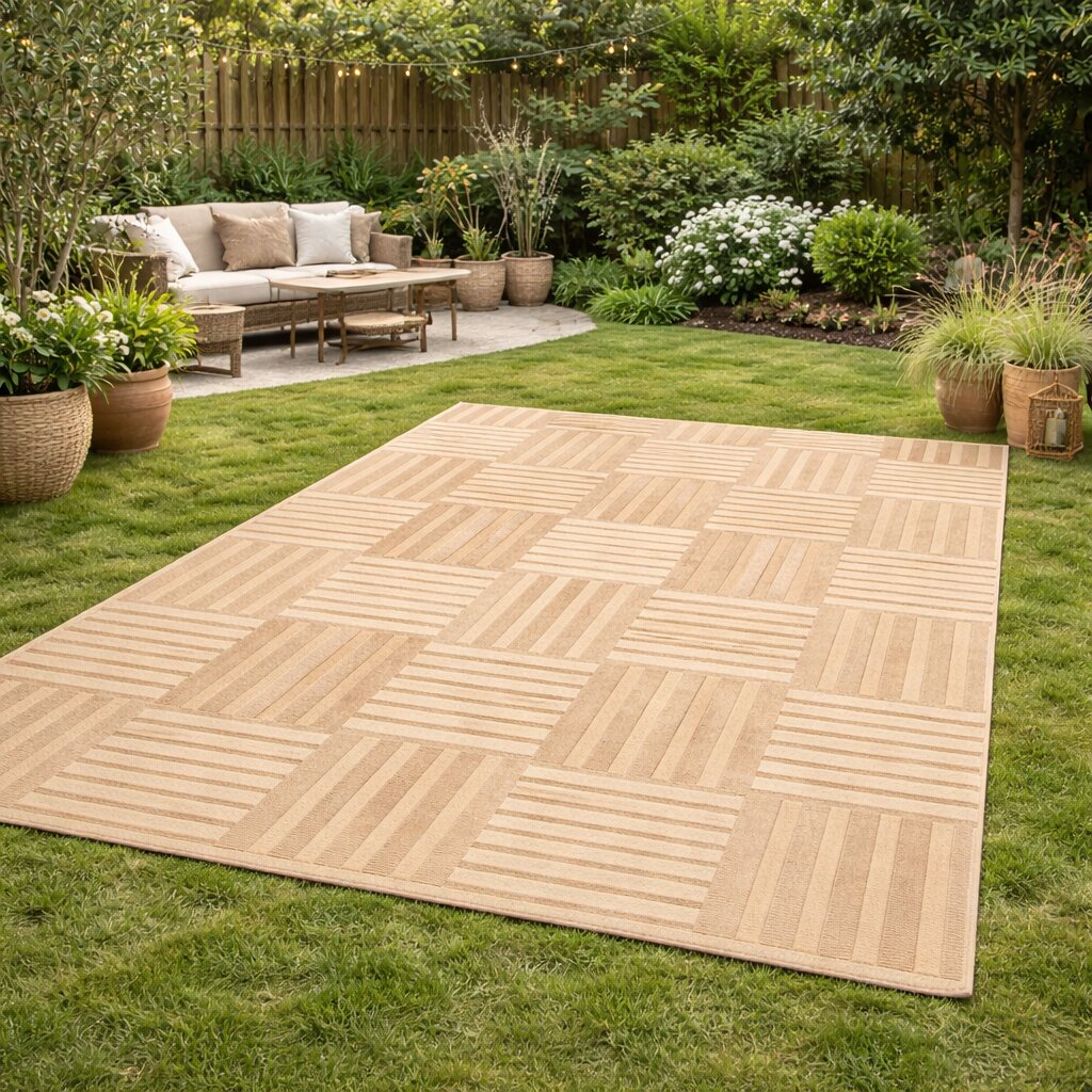 Beige Geometric Striped Area Rug Modern Hand Tufted Carpet for Living Room and Bedroom Dcor