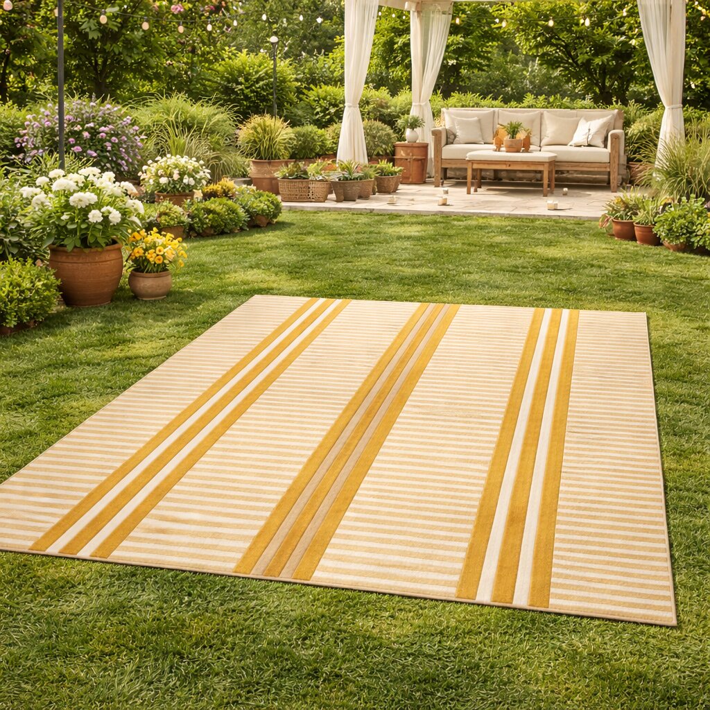 Modern Beige Striped Area Rug Contemporary Geometric Carpet for Living Room and Bedroom