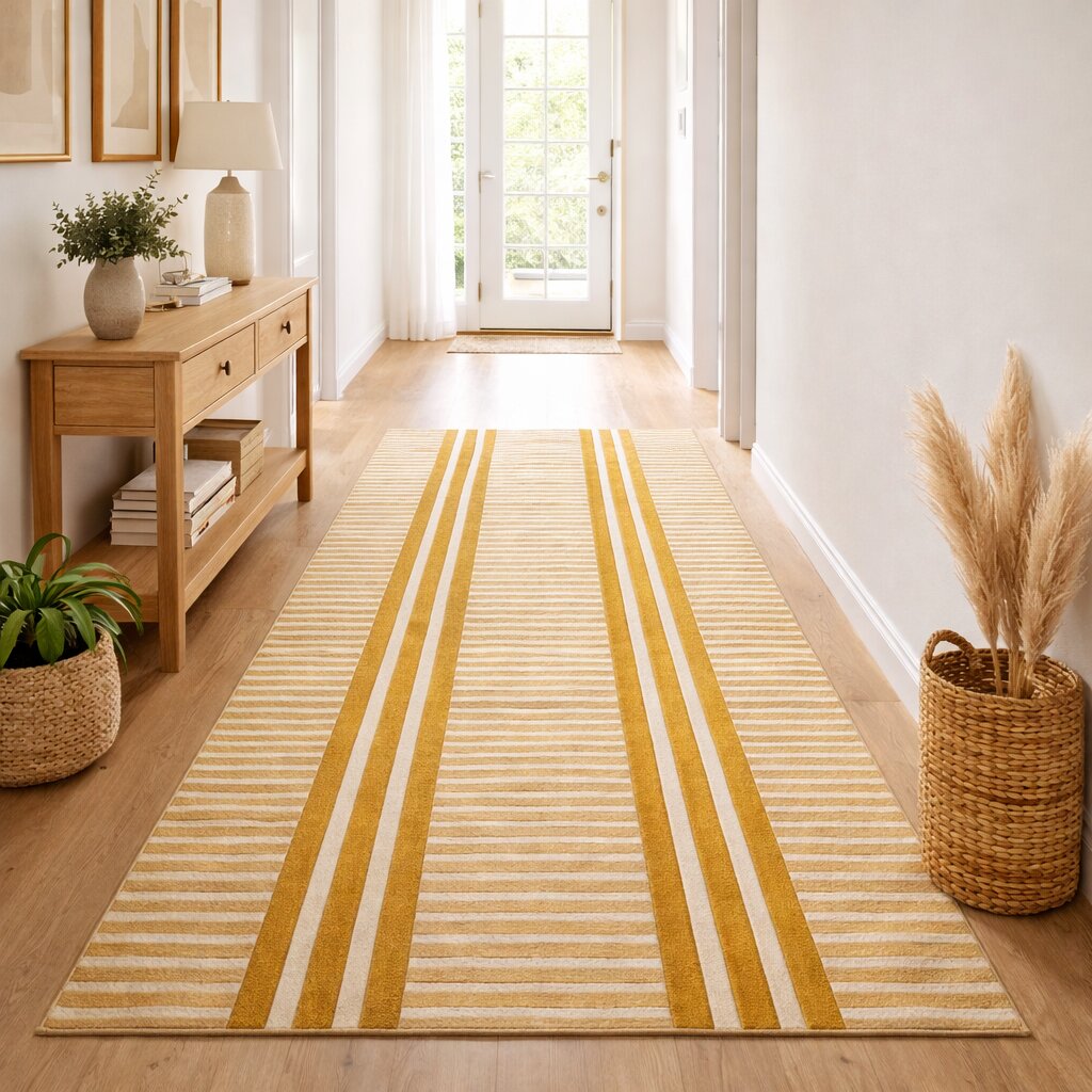 Modern Beige Striped Area Rug Contemporary Geometric Carpet for Living Room and Bedroom