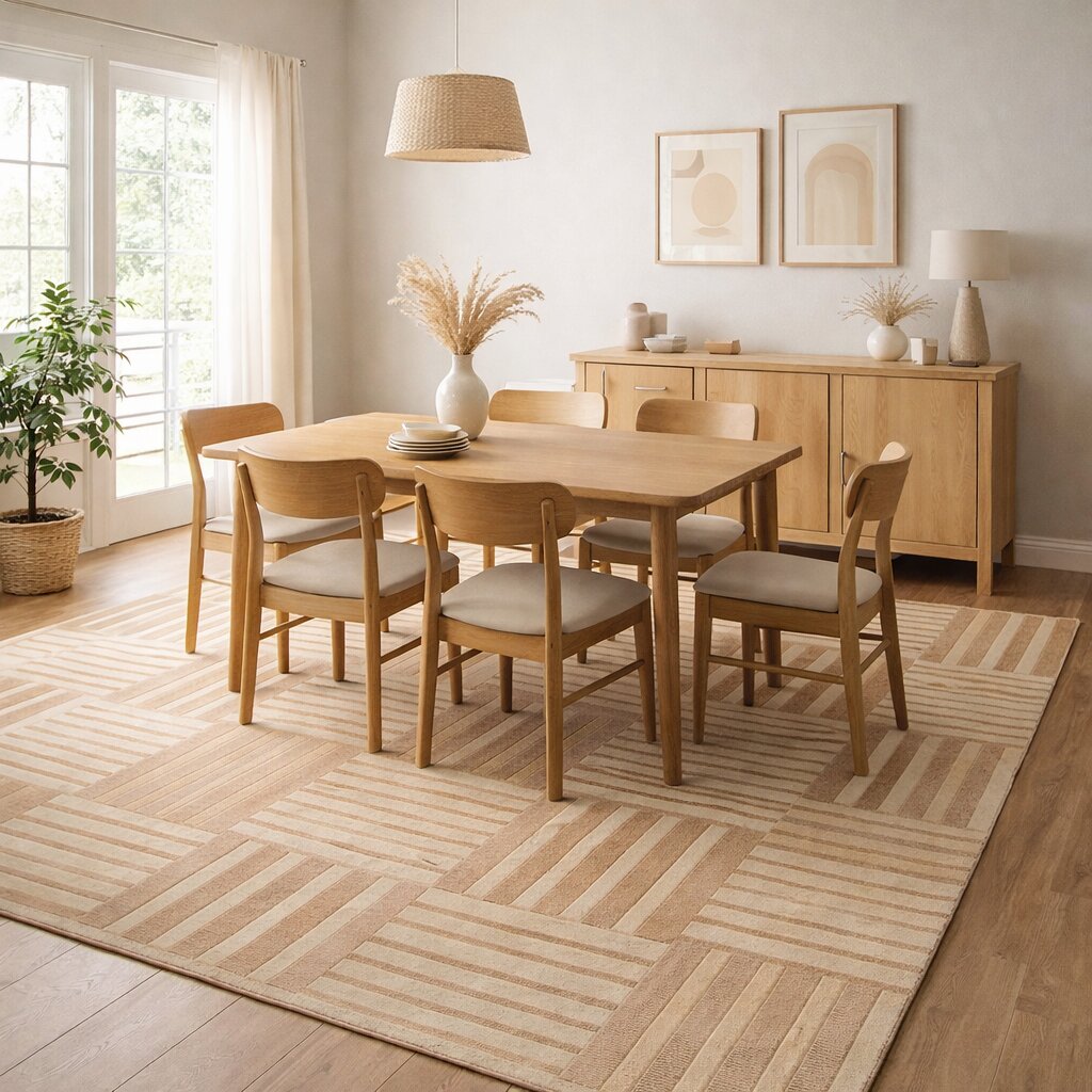 Beige Geometric Striped Area Rug Modern Hand Tufted Carpet for Living Room and Bedroom Dcor