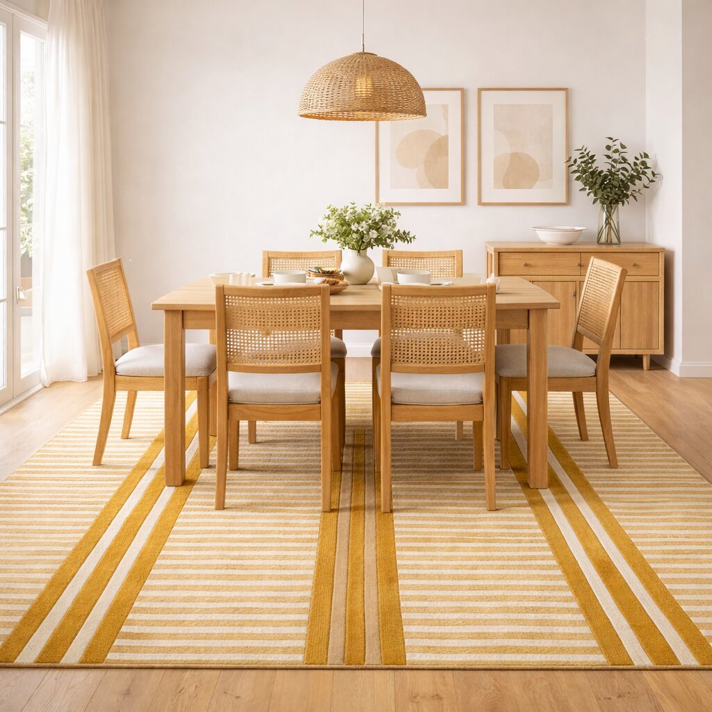 Modern Beige Striped Area Rug Contemporary Geometric Carpet for Living Room and Bedroom