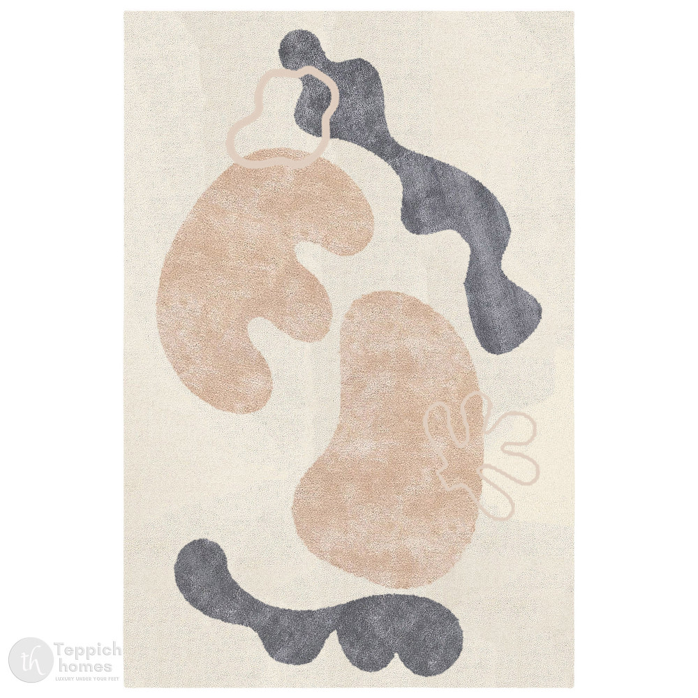 Image of Modern Organic Design Rug Beige Contemporary Wool Carpet for Living Room and Bedroom