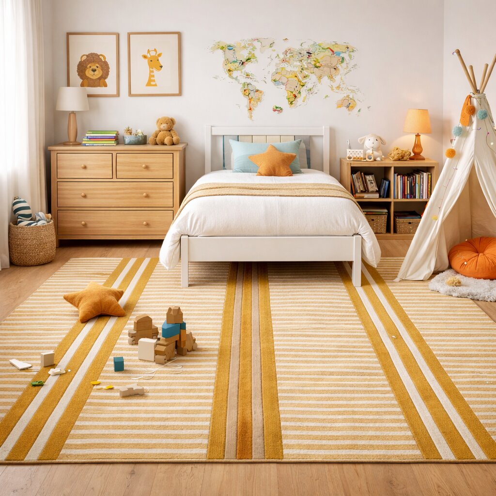 Modern Beige Striped Area Rug Contemporary Geometric Carpet for Living Room and Bedroom