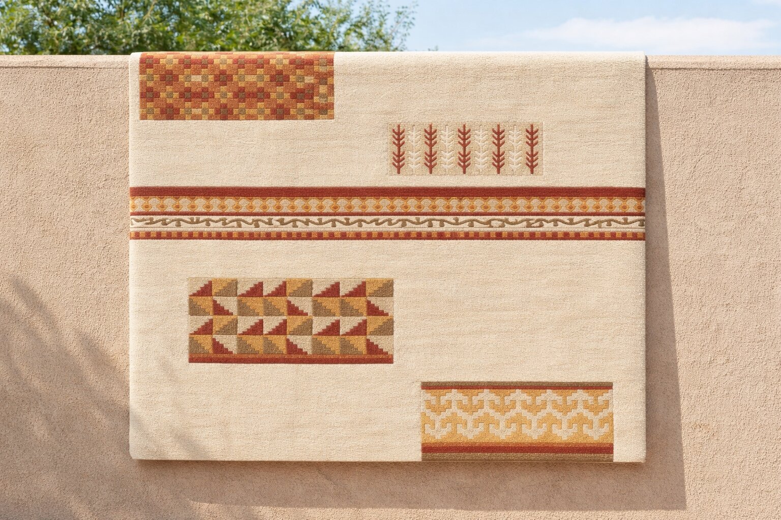 Beige Modern Wool Area Rug with Geometric and Tribal Pattern Handcrafted Designer Carpet