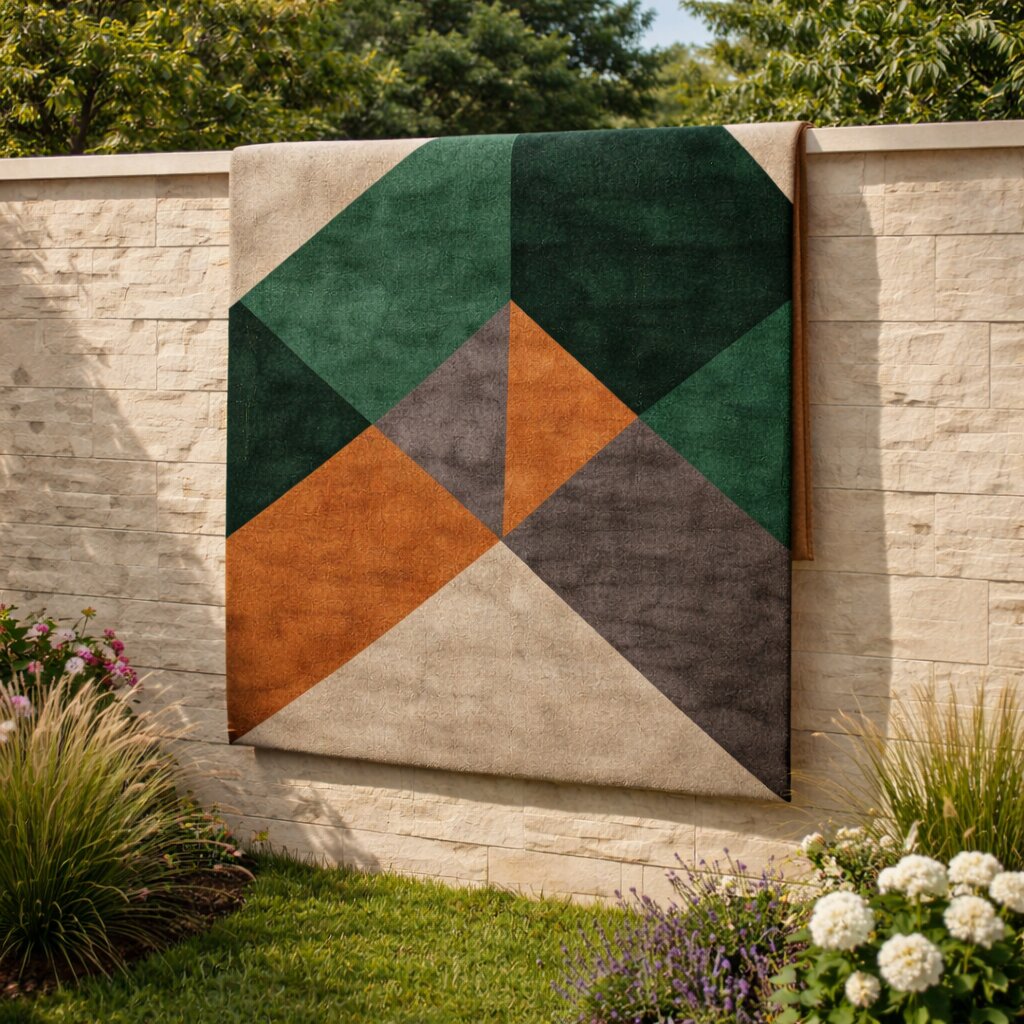 Beige Geometric Area Rug Modern Wool Carpet with Green and Brown Accents for Living Room and Bedroom