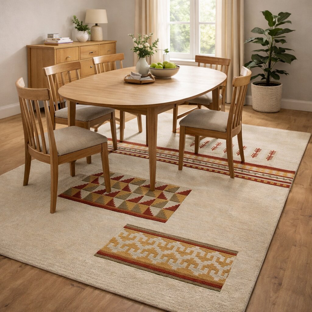 Beige Modern Wool Area Rug with Geometric and Tribal Pattern Handcrafted Designer Carpet