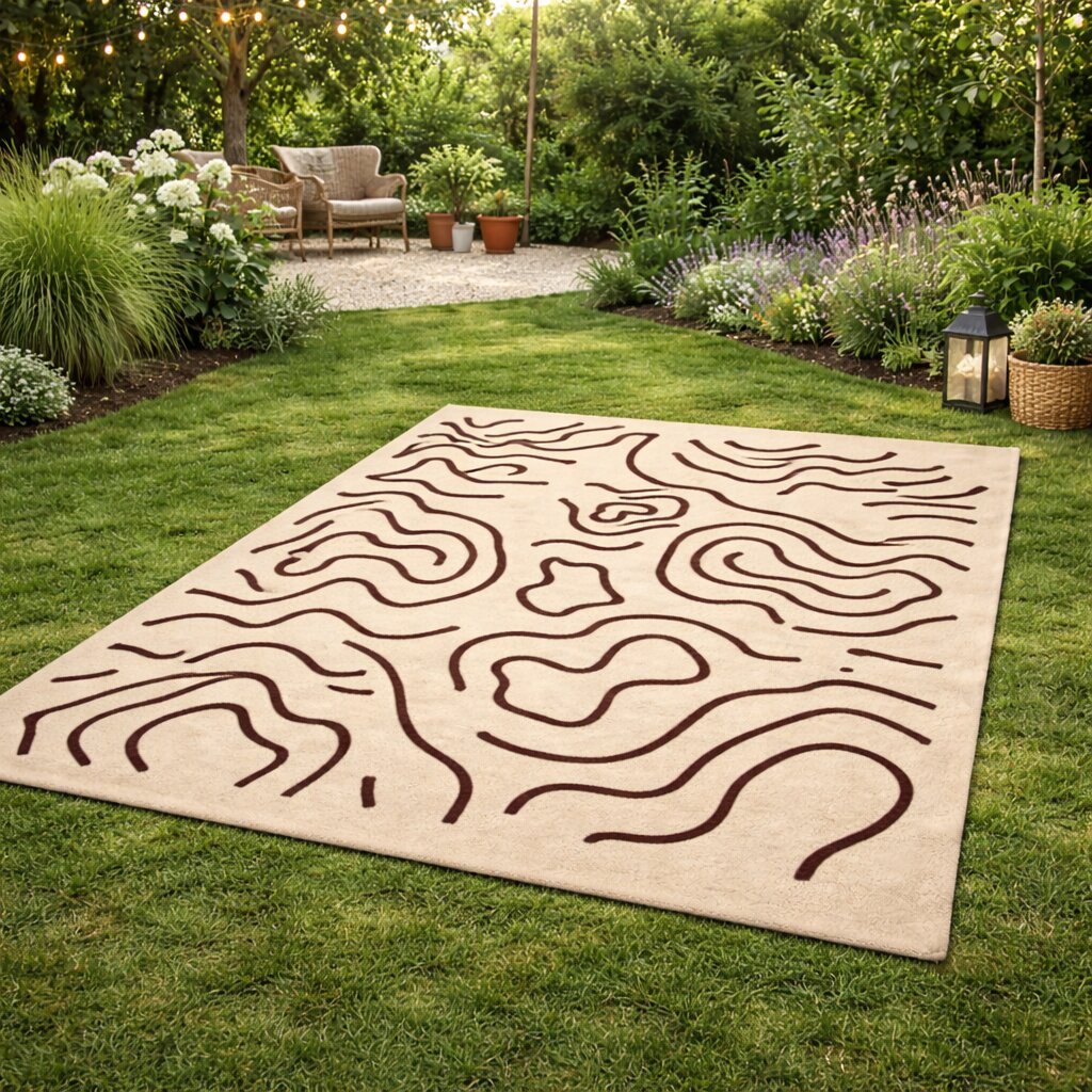 Beige Modern Line Pattern Rug Contemporary Area Carpet for Living Room and Bedroom