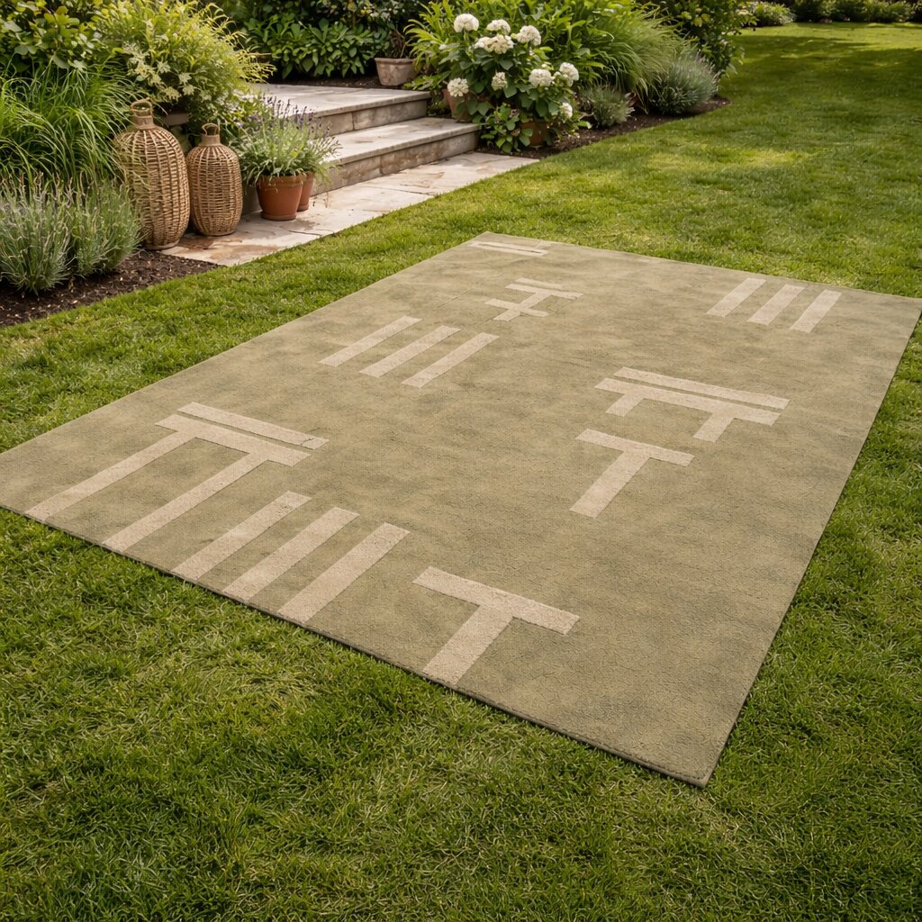 Modern Olive Green Geometric Rug Minimalist Patterned Carpet for Living Room and Bedroom