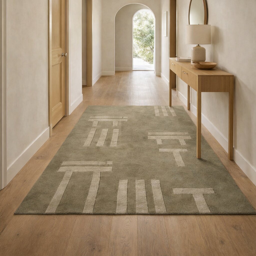 Modern Olive Green Geometric Rug Minimalist Patterned Carpet for Living Room and Bedroom
