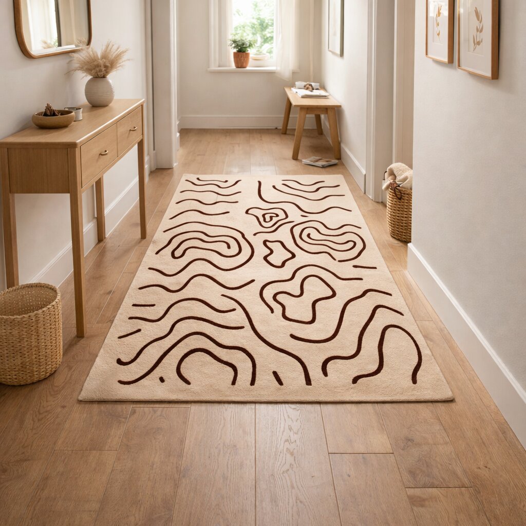 Beige Modern Line Pattern Rug Contemporary Area Carpet for Living Room and Bedroom