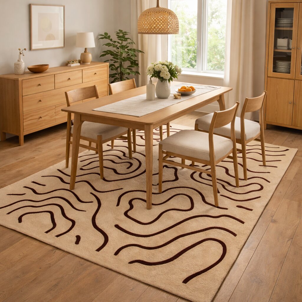 Beige Modern Line Pattern Rug Contemporary Area Carpet for Living Room and Bedroom