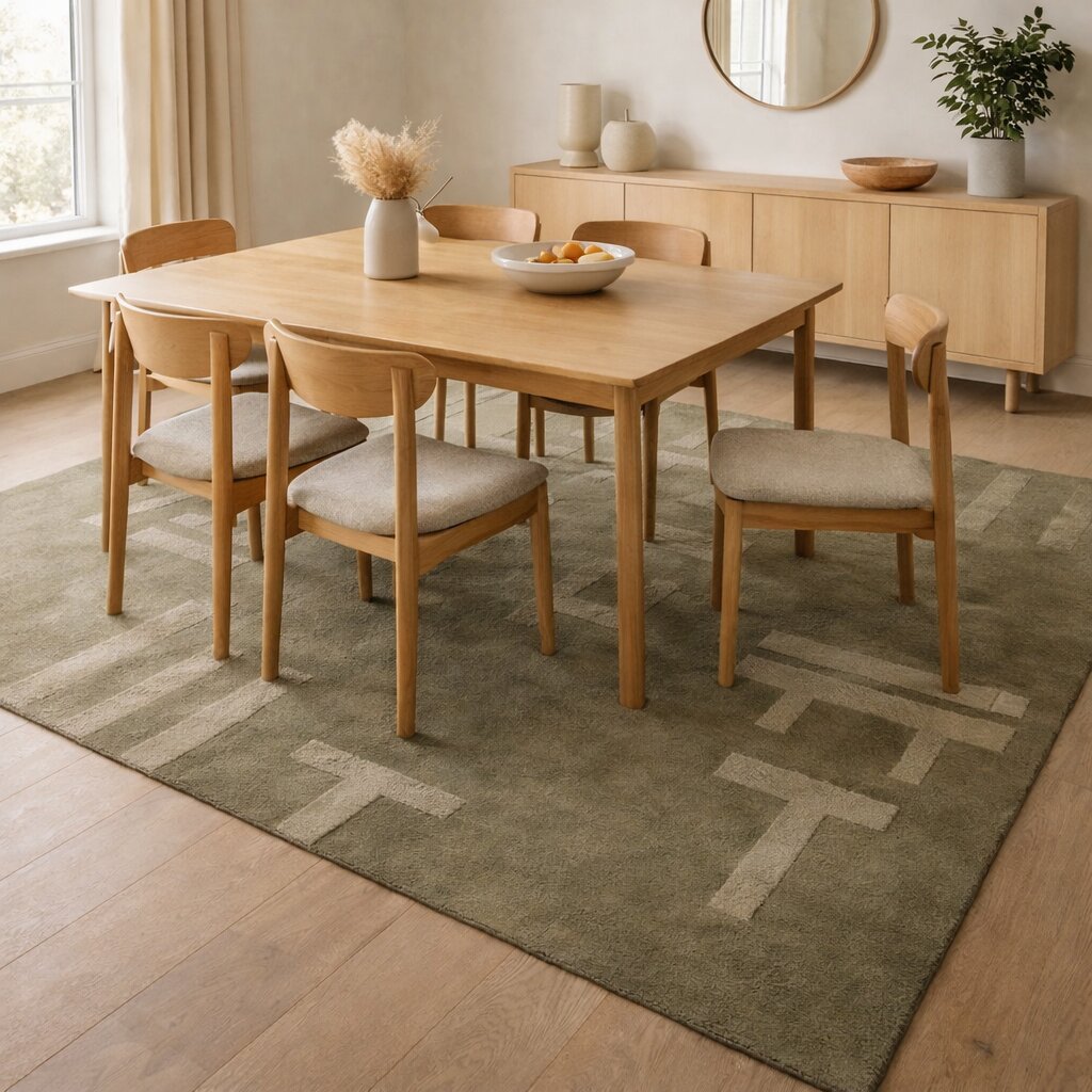 Modern Olive Green Geometric Rug Minimalist Patterned Carpet for Living Room and Bedroom