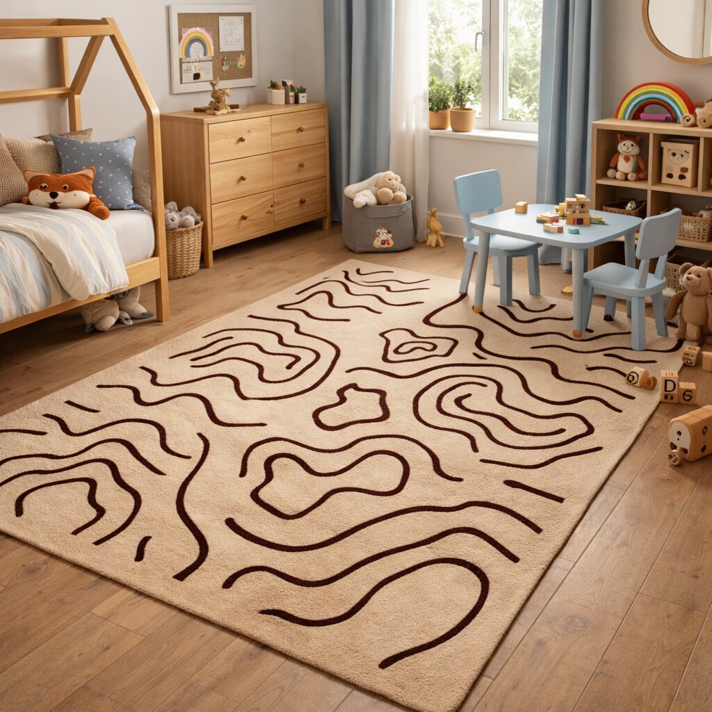 Beige Modern Line Pattern Rug Contemporary Area Carpet for Living Room and Bedroom